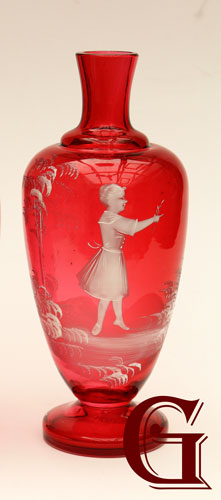 cranberry glass Mary Gregory mug